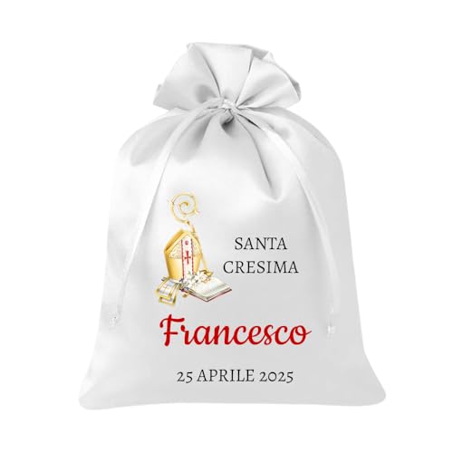 Cormar Sacchetti Bomboniere Personalizzati per Cresima, 12 Pezzi, 9x12 cm, Bianco con Ricamo 12 PEZZI