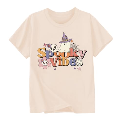 Girls Spooky Vibes Halloween Tshirt Short Sleeve Tops Graphic Ghost Shirts Tee 5-6 Years