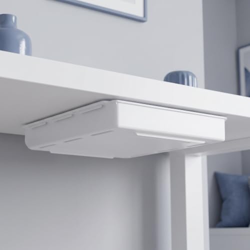 2 piezas cajones bajo escritorio para suministros de oficina con instalación autoadhesiva, organizador compacto de plástico blanco para estación de trabajo y uso en oficina miniatura 7