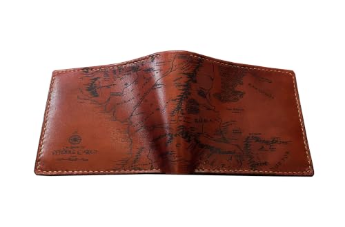 Image of Vintage Handmade Mens Wallet - Genuine Leather Bifold with Map Engraving, Customizable Gift - 7CH