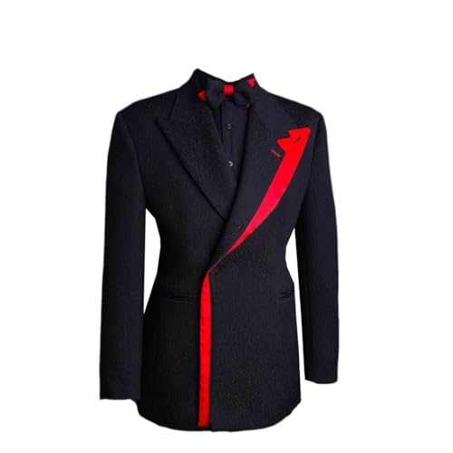 Men's Blazer Black with Red Accents Slim Fit Peaked Lapel Single Breasted One Button