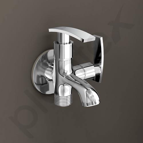 Image of Plantex Two Way Tap for Washing Machine with Water Saving Aerator /2 in 1 Bibcock Water Tap for Bathroom with Brass Spindle and Wall Flange /Bathroom Tap-(SMR-1265-Chrome)
