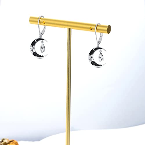 Sterling Silver Halloween Earrings Leverback Dangle Earrings Bat/Cat/Pumpkin/Ghost/Spider/Skull/Sun Moon/Wolf Earrings Gothic Jewelry Gift for Women Girl Mom Daughter4