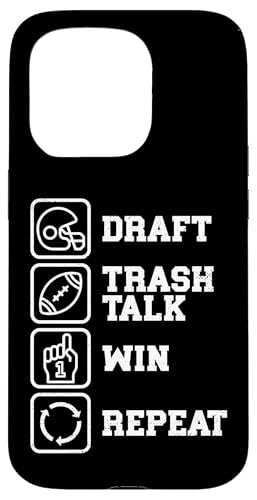 Carcasa para iPhone 15 Pro Draft Trash Talk Win Repeat - Divertido fanático del fútbol de fantasía