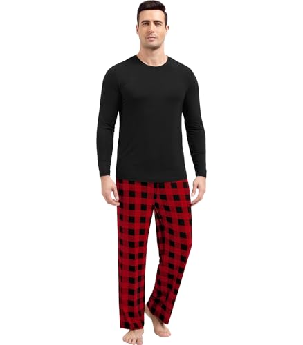 Image of NACHILA Pajamas for Men-Viscose Made from Bamboo, Long Sleeve Pajamas Set Comfy Sleepwear Pants Soft V Neck Pjs with Pockets