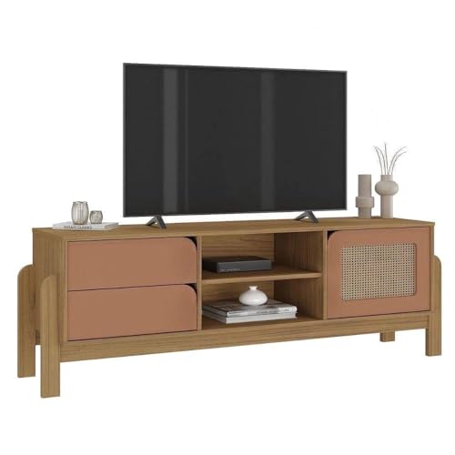 Rack 1,60 mt para TV até 65 polegadas 2 gavetas 1 porta NATURE cor Carvalho com Terracota - Artely