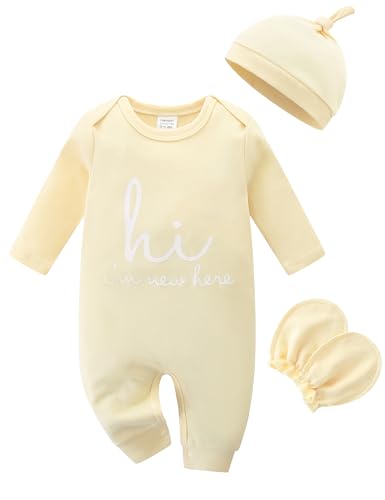 Babymine Yellow Newborn Outfit for Girl Boy Yellow Long Sleeve Onesie Baby 0-3 Months Gender Neutral Hospital Coming Home Outfit Fall Winter Unisex New Born Romper