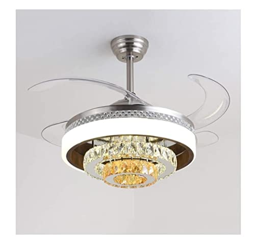 MCLIUJIA Ventiladores para El Techo con Lámpara Ventilador De Techo Retráctil De Cristal con Luces Y Mando A Distancia, Ventilador De Techo Oculto, Lámpara De Araña De 3 Colores