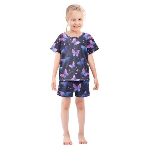 ALAZA Butterfly Flower Floral Lovely Pajamas Short Sleeve 2 Piece Sleepwear Top and Bottom Pajama Set Unisex3