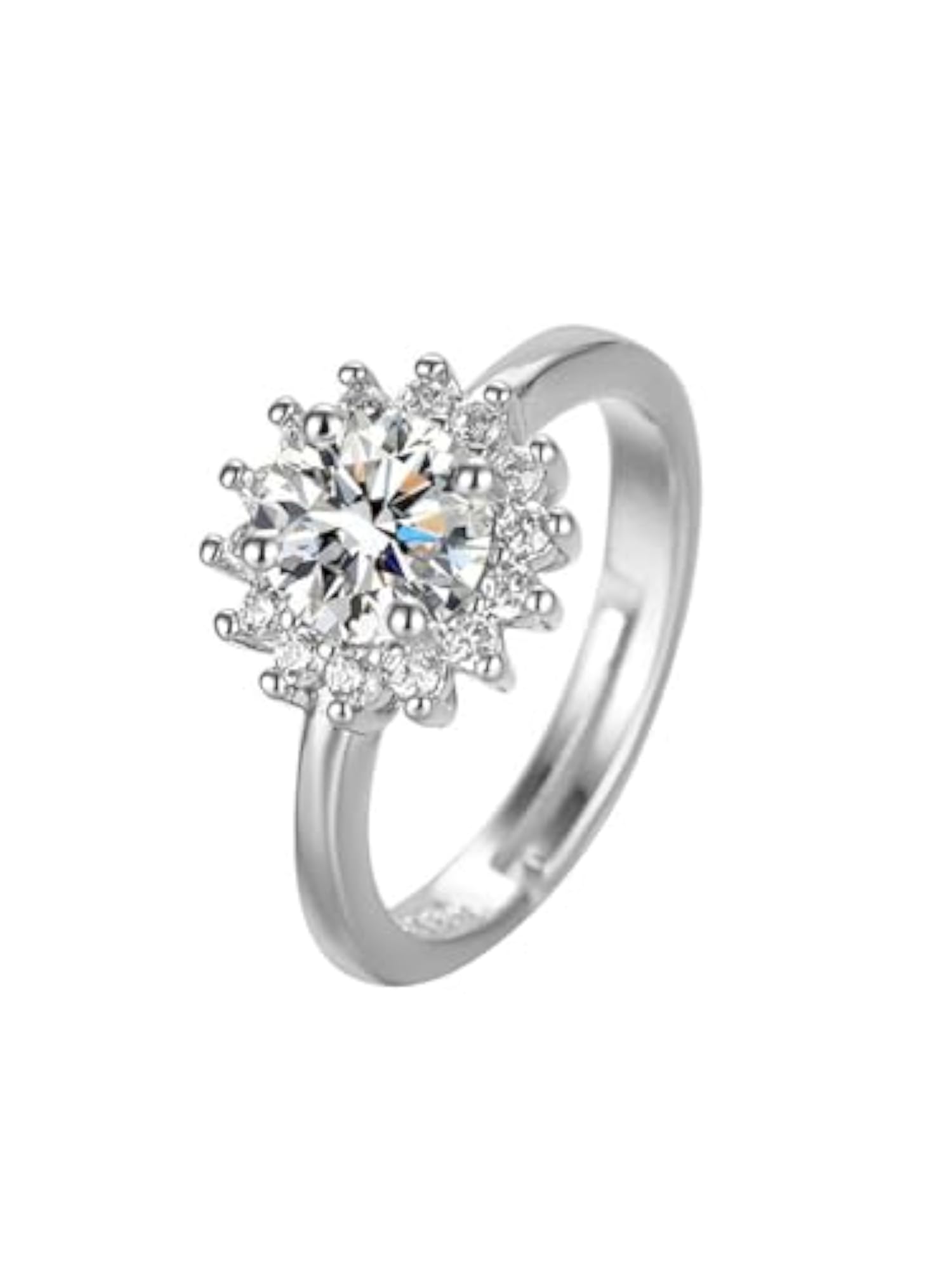 Adjustable Crystal Ring for Women, Silver Tone