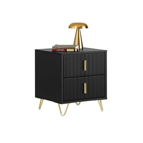 SoBuy Table de Chevet - Table de Nuit avec 2 tiroirs, Table d'appoint pour Chambre à Coucher - Meuble de Rangement Moderne, Noir L40 x P40 x H47 cm FBT115-SCH