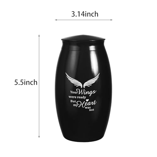 Image of Small & Medium Urns for Human Ashes Adult Male Female | 5.5 inch Black Medium Cremation Urns for Men and Women,Angel Decorative Funeral Memorial Urn