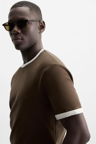 Image of Alan Jones Clothing Men's Regular Fit Stretch Cotton T-Shirt | Round Neck Short Sleeve Contrast Trim Tee | Casual Crew Neck T-Shirt for Men