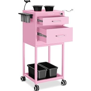 TASALON New Upgrade Salon Metal Trolley Cart for Salon Station – Space Saving Salon Rolling Cart with 2 Magnetic Bowls– Beauty Cart, Tattoo Cart, Hair Cart for Hair Stylist Multipurpose Cart-Pink
