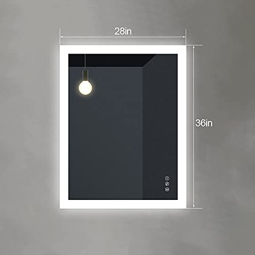 HAUSCHEN HOME LED Lighted Bathroom Wall Mounted Mirror 36x28 inch with High Lumen+CRI 95 Adjustable Color Temperature+Anti-Fog Separately Control+Dimmer Function+IP44 Waterproof+Vertical & Horizontal