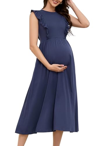 OUGES Mujeres 2025 Verano Vestido Tranquilo Oculto con Cierre De Cremallera Vestido de Maternidad para Amamantar-M