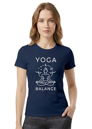 Image of INDISSH Yoga Tshirt for Women Cotton | Graphic Printed Yoga Round Neck Short Sleeves T-Shirt for Woman - WRN-YOGAB-PAR