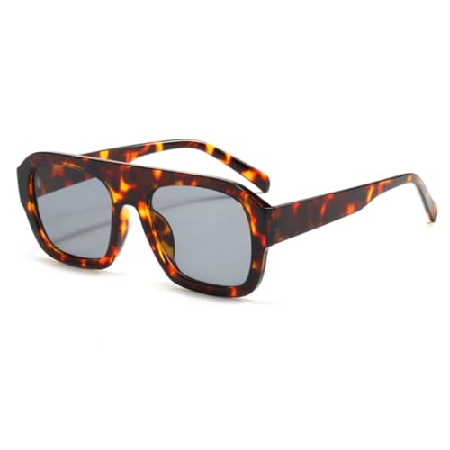 Lunettes de soleil rectangulaires homme grande monture rétro gris léopard unisexe