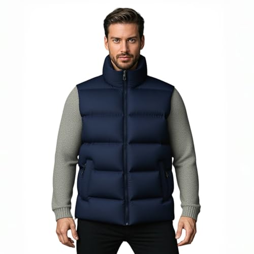 Men's Winter Fleece Vest, Windproof Thermal Puffer Sleeveless Jacket, Stand Collar, M-5XL