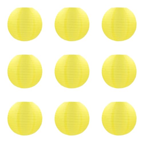 Festival Pack of 9 Paper Lanterns Chinese Round Colorful Assorted Size Nylon Cloth Lampshades Christmas Wedding Party Patio Hanging Decorations Celebration(Yellow,20cm)