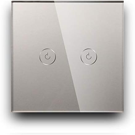 BSEED Touch Light Switch Glass Panel Wall Light Switch Screwless 10 Amp 240 V Standard Switch LED Lamp Compitable 2 Gang 1 Way Black