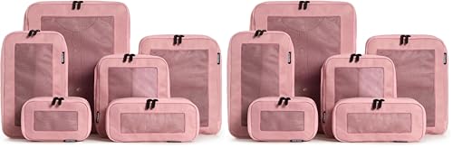 Image of Aerotrunk Compression Packing Cubes for Travel - Luggage Organizer Bags - Double Zipper Packing Cubes for Suitcases (12-Pack, Rose)
