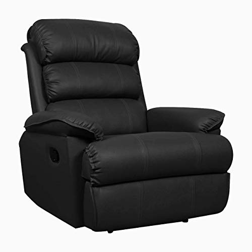 Image of Franklin Recliner, Ultra Comfortable and Durable Ergonomic Single Seat Reclining Sofa, Living Room Recliner Chair with Thickened Padded Arm /Back, Leatherette, Black Color