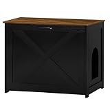 Dwanton Cat Litter Box Furniture Hidden, Cat Litter Box Enclosure, Reversible Entrance Can Be on Left or Right Side, Indoor Cabinet, Wooden Washroom, End Table, Black and Warm Brown, 27.6" L