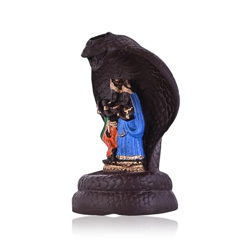 Image of Craftam Polyresin Smoke Backflow Fountain Radha Krishna Incense Holder Decorative Showpiece Gift with Free 20 Scented Cone Incenses (Naag Radha Krishna), Brown