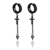 Fusamk Punk Rock Stainless Steel Cross Ear Clip Earrings Long Chain Drop Dangle Earrings