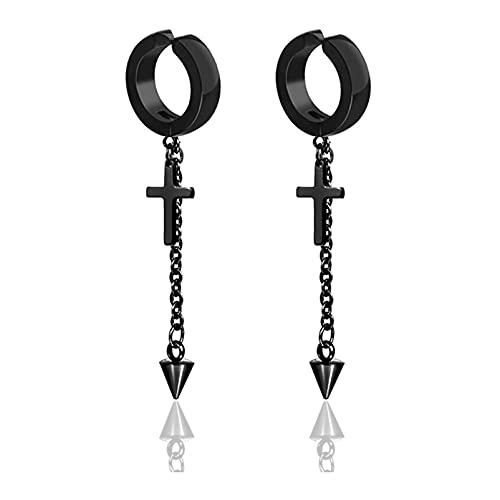 Fusamk Punk Rock Stainless Steel Cross Ear Clip Earrings Long Chain Drop Dangle Earrings #TOP14