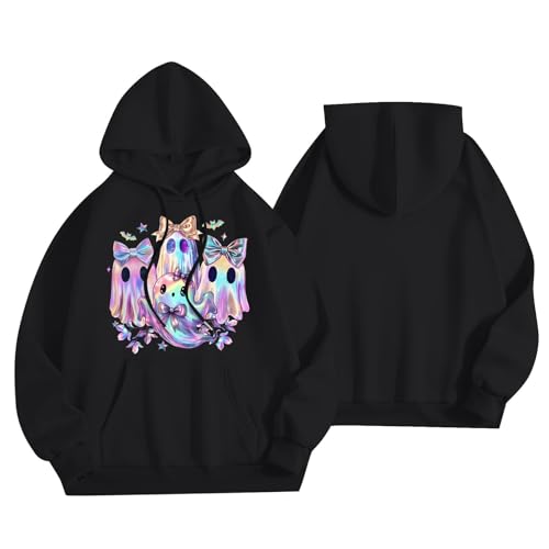 Halloween Hoodies for Women 2025 Fall Fashion Long Sleeve Cute Ghost Graphic Lightweight Hoodie with Pockets