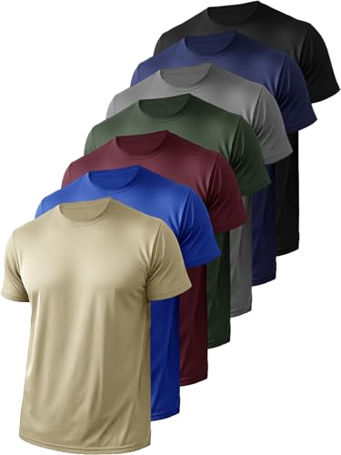 7 Pack Mens Short Sleeve Shirts Quick Dry Moisture Wicking Athletic Running Gym Workout Casual Basic Tee Shirt