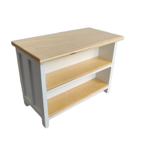 Dollhouse Miniature Kitchen Island 1/12 Scale Wood Counter with Storage Shelves Dining Table Restaurant Pub Bar (Log Color)