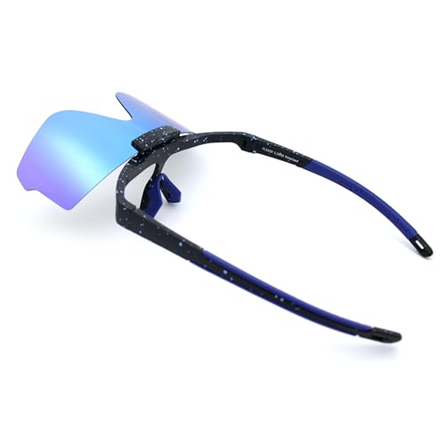 Image of SA106 Polarized Mens Flip Up Rimless Oversized Shield Plastic Sport Sunglasses