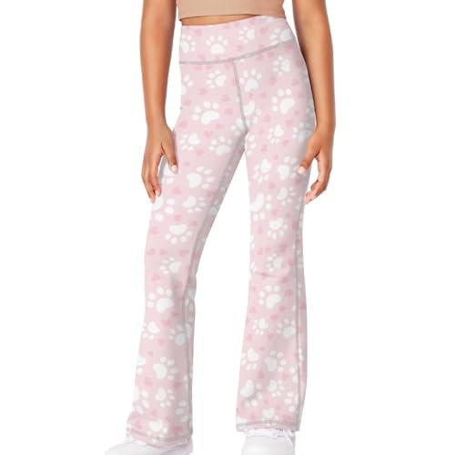 Pink Dog Paw Flare Leggings for Girls Casual Soft High Waist Gym Athletic Workout Long Bootcut Yoga Pants4