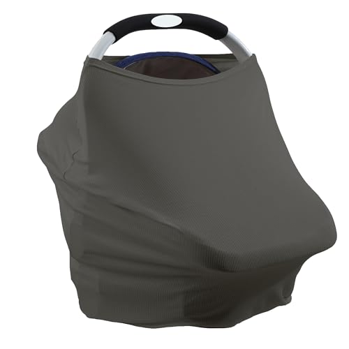 Image of Breathable Car Seat Cover for Babies – Multi-Purpose Soft Rayon Nursing Cover for Breastfeeding, High Stretchy Infant Carseat Canopy, Stroller Cover (Striped Textured Rayon, Striped Dark Grey)