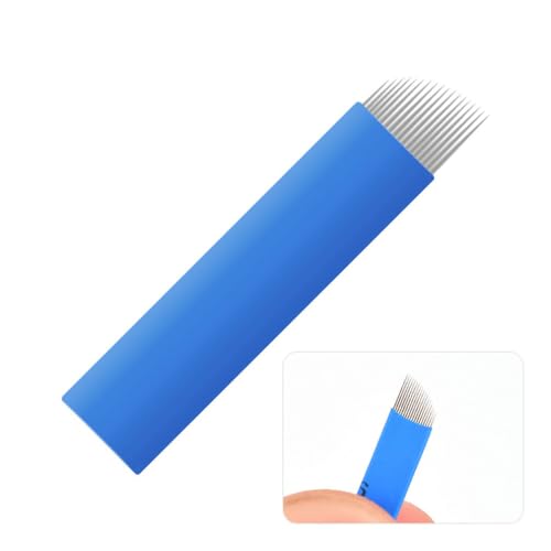 HOTWE Microblading Needles,50pcs Blue Microblades with 0.18mm Diameter for Semi Permanent Makeup, Manual Needle for Eyebrow Eyeliner Lips Microblading Kits (S18)