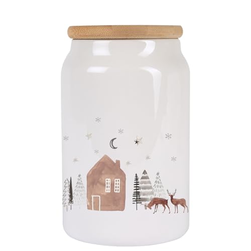 Kilala Weihnachtliche Keksdose aus Keramik mit Holzdeckel –...