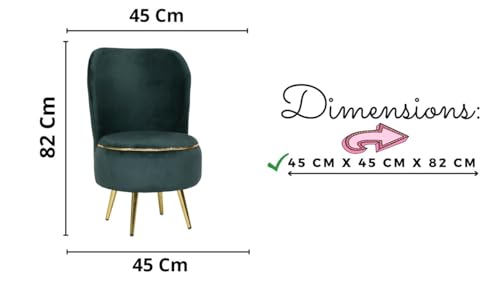 Image of Ottoman for Living Room, Velvet Round Foot Rest Stool, Metal Legs Chair for Sitting, Puffy for Bedroom & Makeup Room Decor | Chair (18 inchx18 inchx32 inch), Puffy (16 inchx16 inchx17 inch) | (Combo-Green)