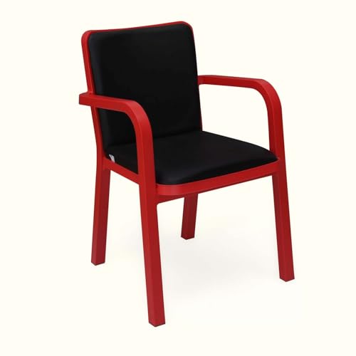 Image of Nilkamal Luxe Full-Back Cushioned Plastic Arm Chair | Stackable Chair | for Home, Living Room, Office, Outdoor, Balconies | Bright Red & Black