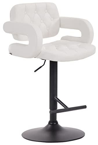 TPFLiving Taburete de bar Dubai con respaldo cómodo y reposapiés cómodo - Asiento giratorio 360° - Estructura de metal negro - Superficie del asiento: piel sintética blanca