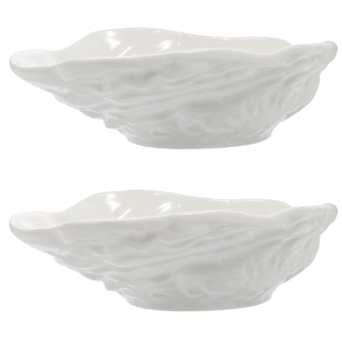Hemoton 2 pcs Ceramic Sauce Plate Oyster Shells Shape Condiment Tray Ceramic Exquisite Oyster Plates Decorative Soy Plate Ceramic Tasting Dishes (19cm/8inch)