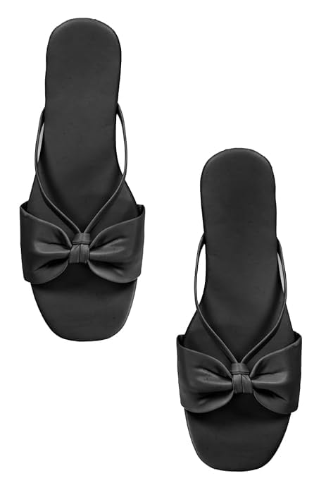 Parroty Womens Leather Open Toe Comfortable Casual Lightweight Flat Slippers (Black -5) (B0DCNXJXJ6) Amazon Price History, Amazon Price Tracker