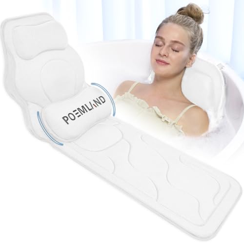 Luxury Full Body Bath Pillow for Bathtub - Extra Large & Waist Support Cushion, Exclusive Anti-Slip Coating Bathtub Mat for Ultimate Comfort & Safety - Great Spa Accessories Gifts (White)