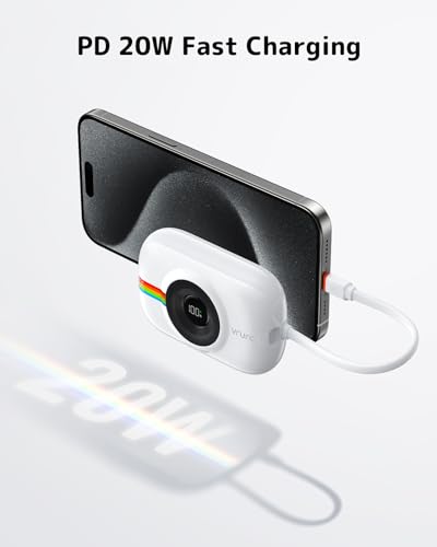 Power bank 10000 mAh con cavo integrato, piccolo mini powerbank a ricarica rapida da 20 W, batteria USB C Elementi essenziali da viaggio per la maggior parte dei dispositivi smart - Bianco - Gadget - Immagine 4