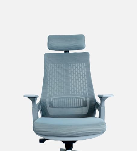 Image of Lakdi The Furniture Co High Back Mesh Office Chair with Headrest for Directors & Executive | Ergonomic Revolving Chair with Adjustable Height | Grey Chair for Work from Home & Office Use
