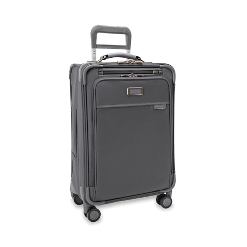 Image of Briggs & Riley Essential 22 inch Carry On Expandable Spinner - Luggage for Travel, Suitcases with Wheels, Softside Rolling Bag for Men & Women, Self-Repairing Zipper - Baseline Collection, Steel Gray