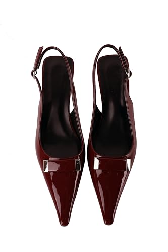 Esvowido Womens Slingback Kitten Heels Comfortable Pointed Toe Slingback Pumps 2 Inches Low Heels Pumps with Buckle Strap Party Dress Shoes4