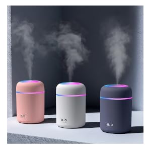 SHREEGUN VILLA Cool Mist Ultrasonic Humidifier, 300ml Mini Portable Humidifier with Multicolor LED Night Light, 2 Mist Mode and Auto Shut-Off, Personal Desktop Humidifier (H2O Humidifier)